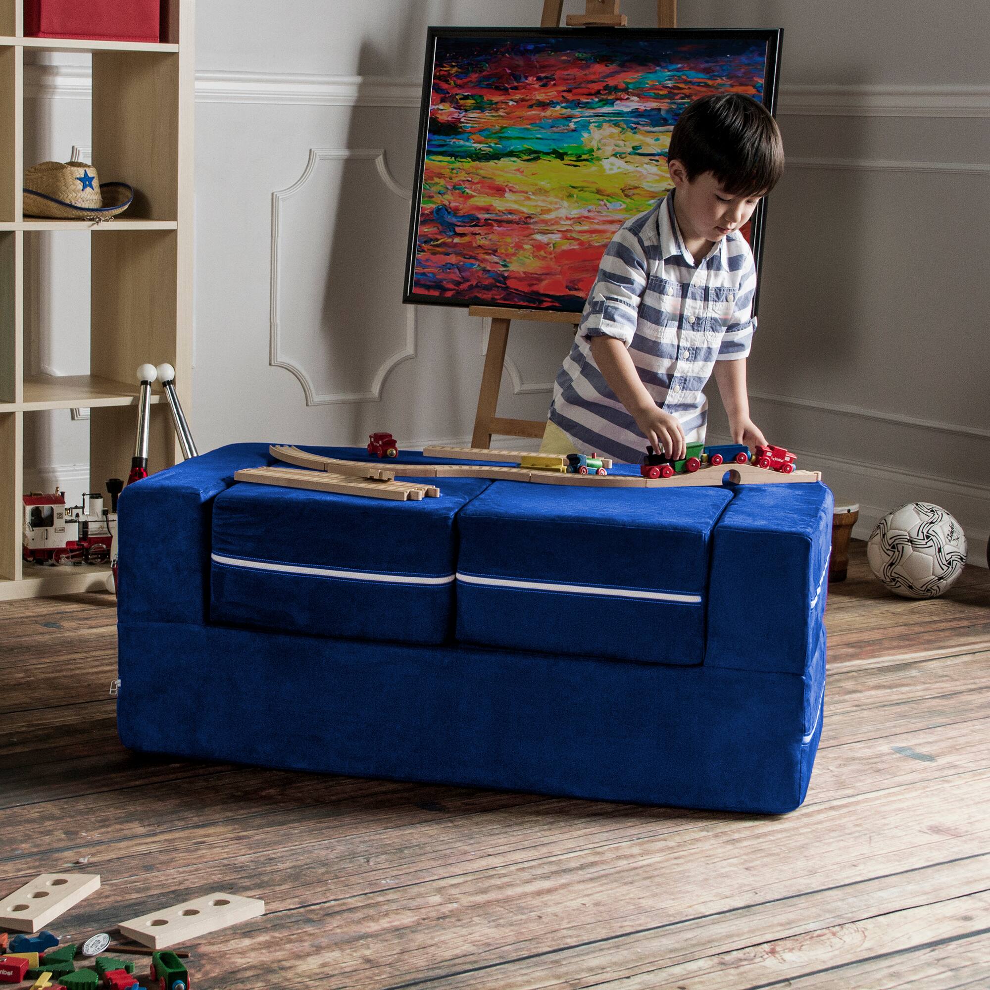 Alt View 4. Jaxx - Jaxx Zipline Kids Modular Loveseat & Ottomans/Fold Out Lounger, Blueberry - Blueberry.