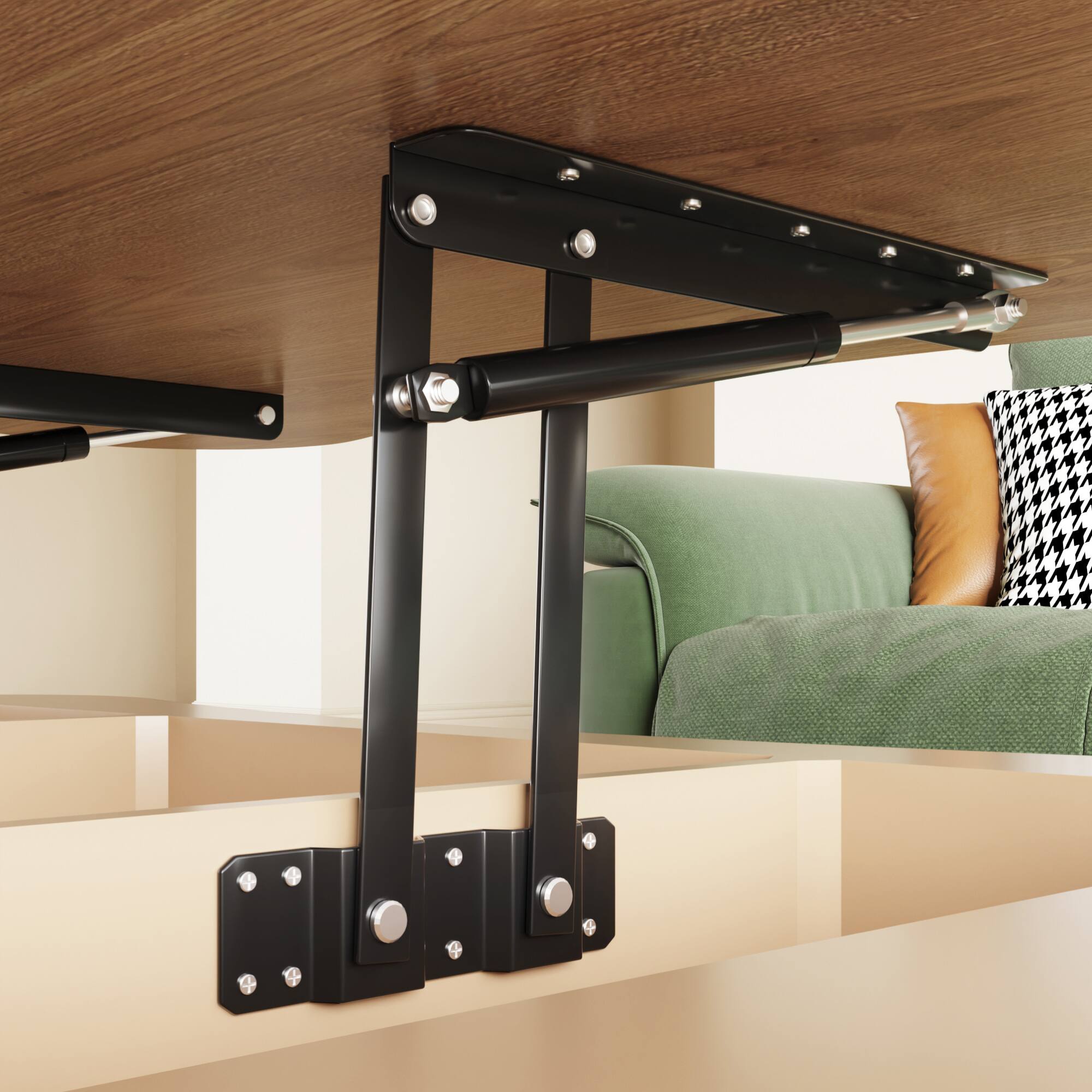 Alt View 2. GOODSILO - Functional Lift Top Coffee Table with Hidden Storage and Silent Hydraulic Mechanism for Living Room Spaces - Light Brown.