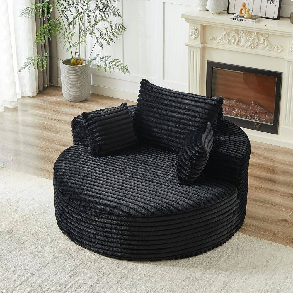 Alt View 6. Kadyn - 55"L Corduroy Swivel Chair, Fluffy Modern Sleeper with 360-Degree Rotation for Living Room, Black - Black.