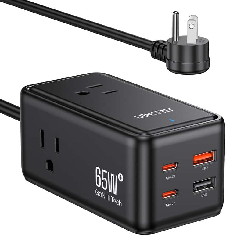 LENCENT  
65W GaN III Tech  
Type-C1 Type-C2  
USB1 USB2