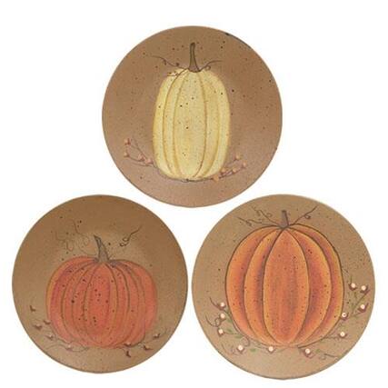 Front. BreeBe - Classic Pumpkin Plate 3 Asstd. - Cream, Light Orange, Dark Orange.
