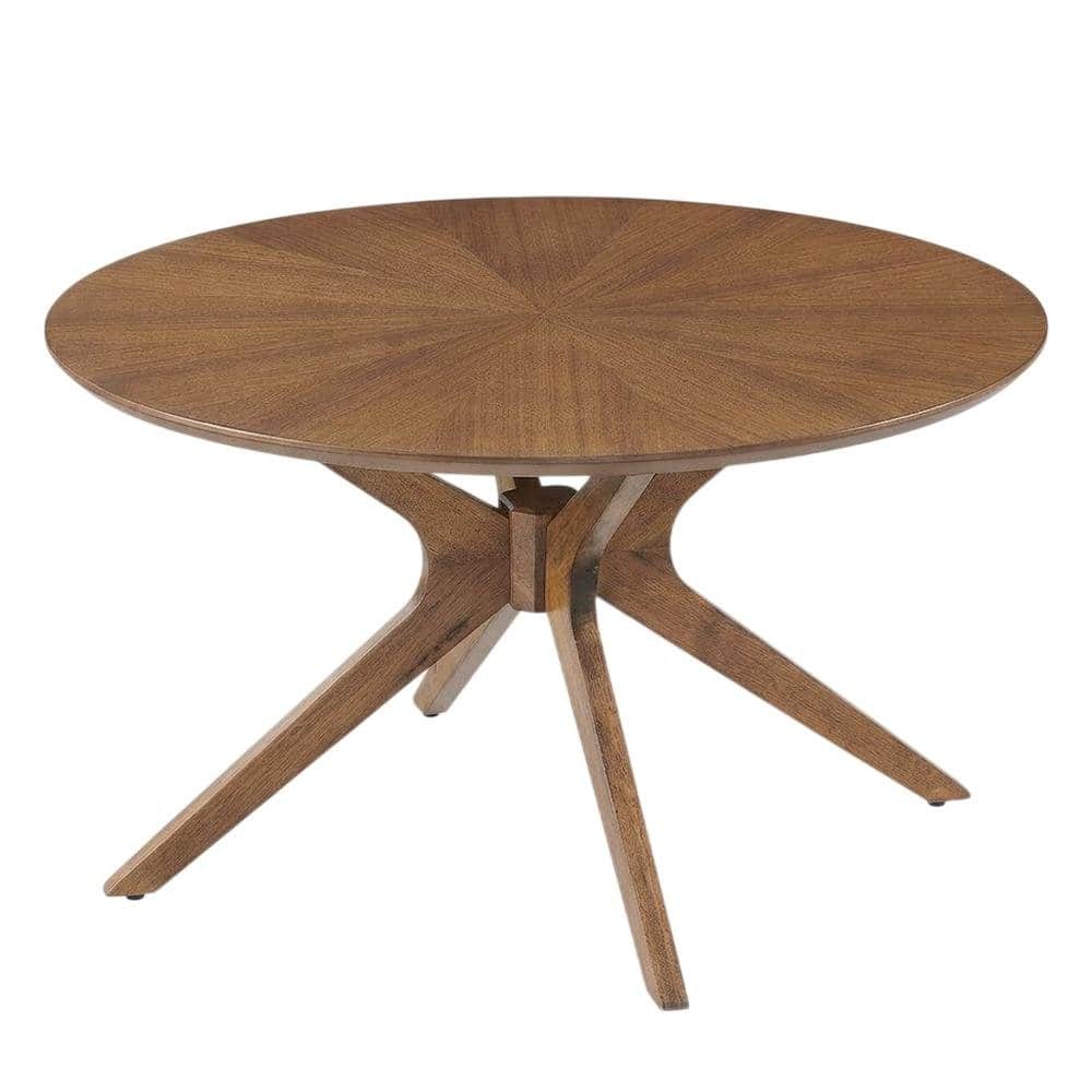 FurniFact - Round Wood Coffee Table with Modern Design and Sturdy Base - Brown