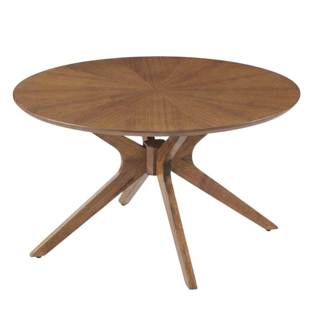 Front. FurniFact - Round Wood Coffee Table with Modern Design and Sturdy Base - Brown.