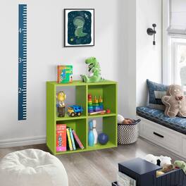Kings Brand Furniture - 4-Cube Children's Bookcase, Kids Toy Storage Shelf Organizer - Green