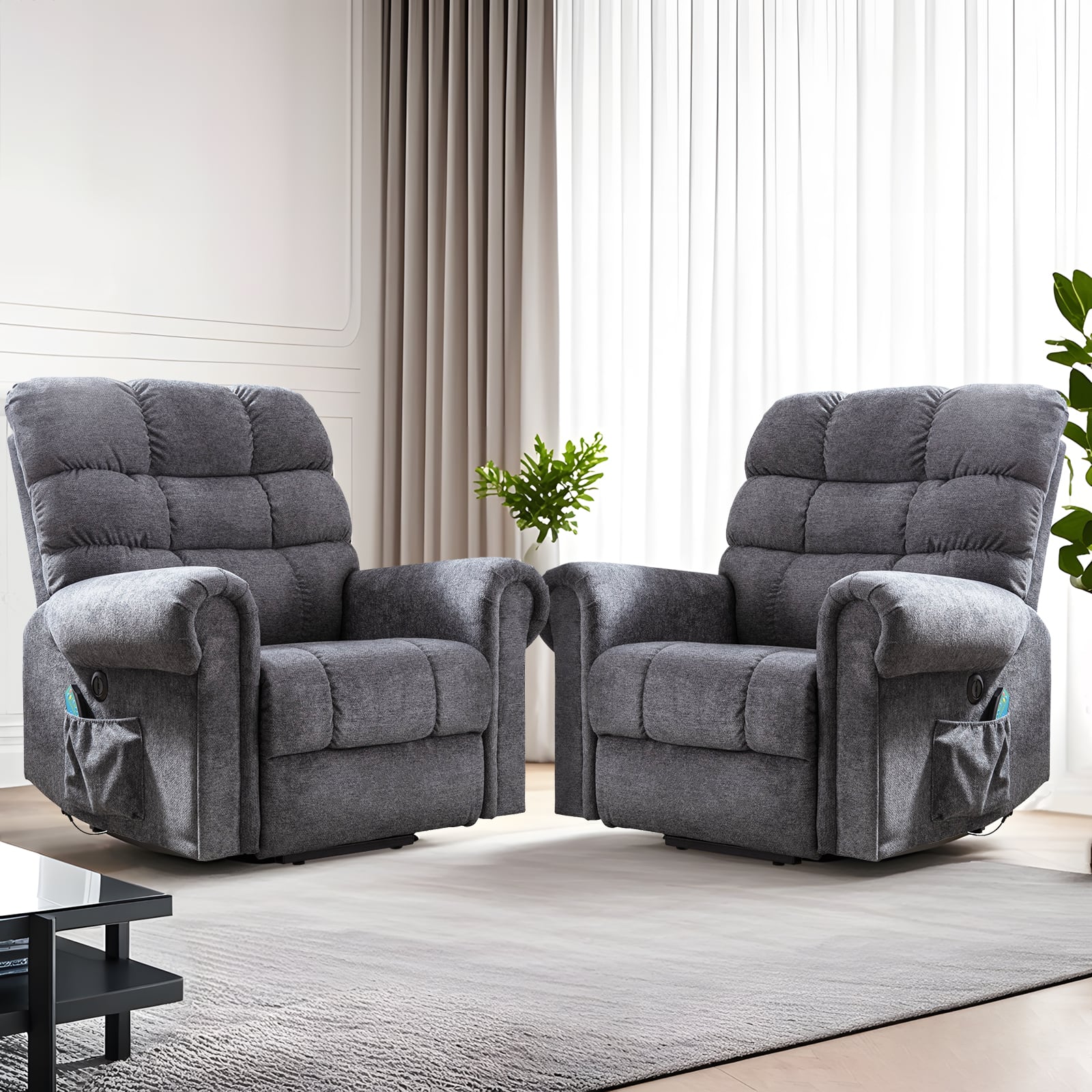 Front. Bestier - Fabric Power Lift Recliner with 8-Point Vibration Heating Massage, Rolled Handrail Assistance Recliner with USB - 2 Pack(Set of 2).