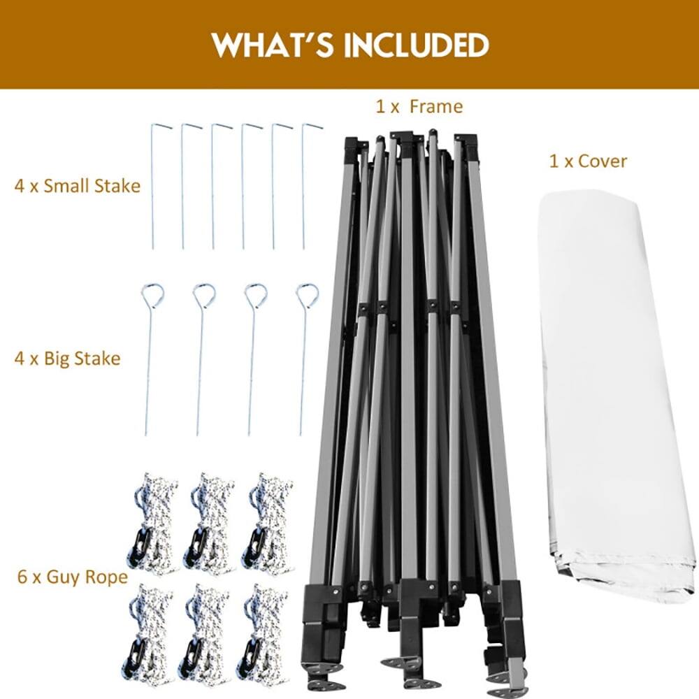 WHAT'S INCLUDED

1 x Frame  
4 x Small Stake  
1 x Cover  
4 x Big Stake  
6 x Guy Rope