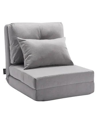 Front. VEVOR - Convertible Flip Chair, 5-Position Adjustable Floor Lazy Sofa, Folding Upholstered Couch Bed - Grey.