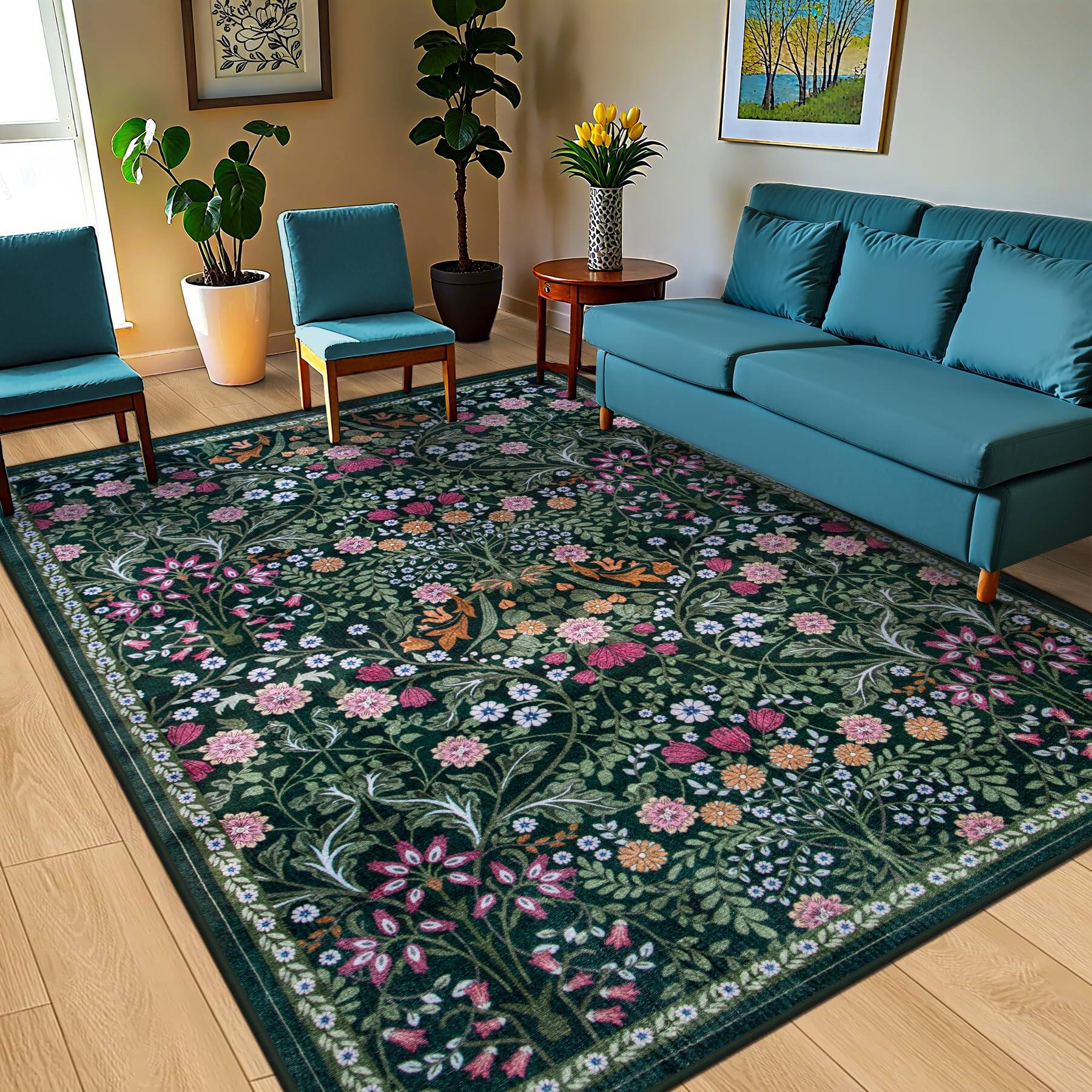 Stylel Star Area Rugs Living Room Floral Washable Rug Vintage Large ...