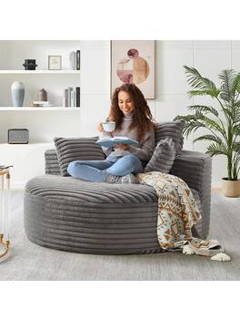 Trinkets Crazed - 55" L Corduroy Sponge Single Sofa, Oversized Round Chair,Fluffy Modern Sleeper Chair - Gray