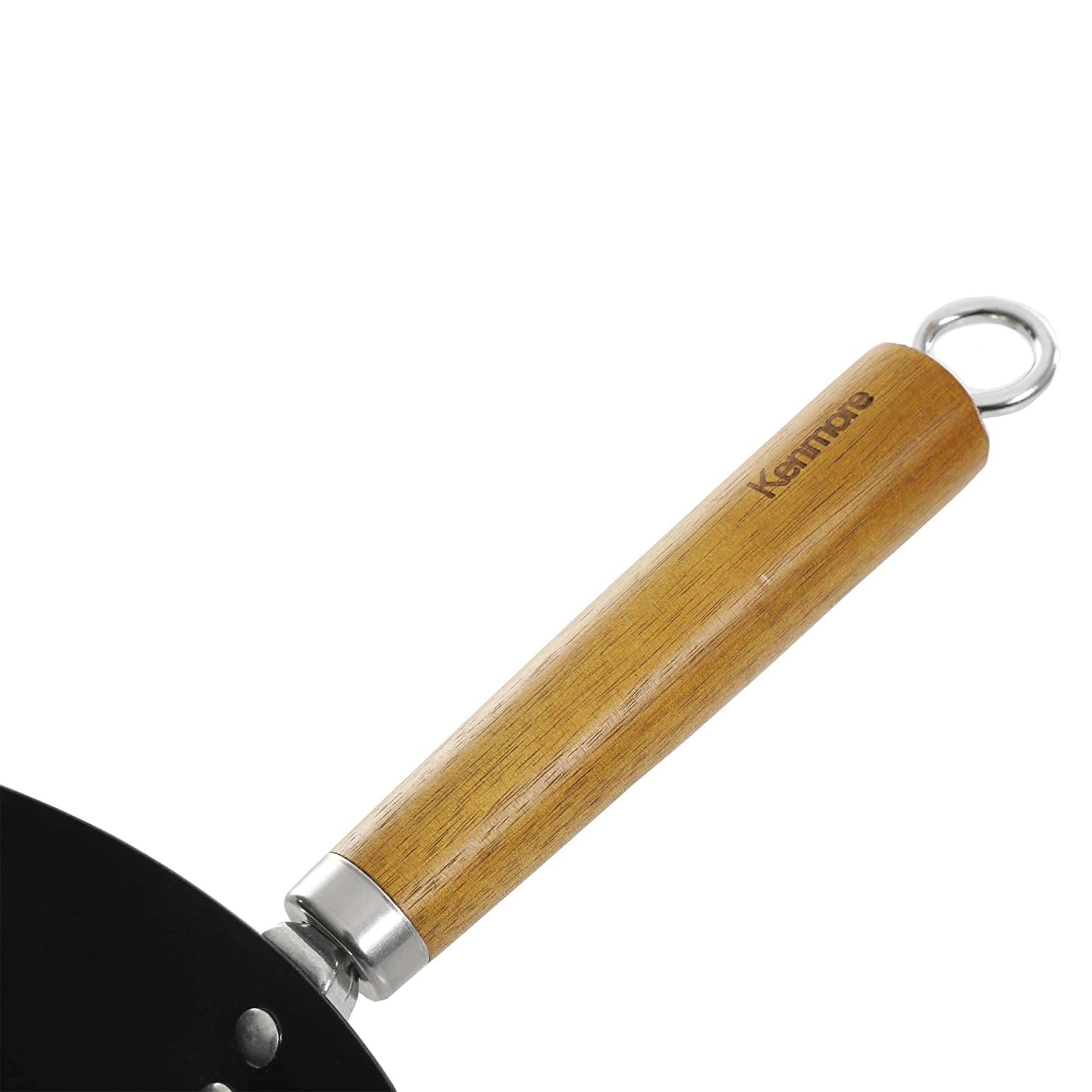 Alt View 3. Kenmore - Kenmore Hammond 14 Inch Flat Bottom Carbon Steel Wok in Black with Wooden Handles - Black.