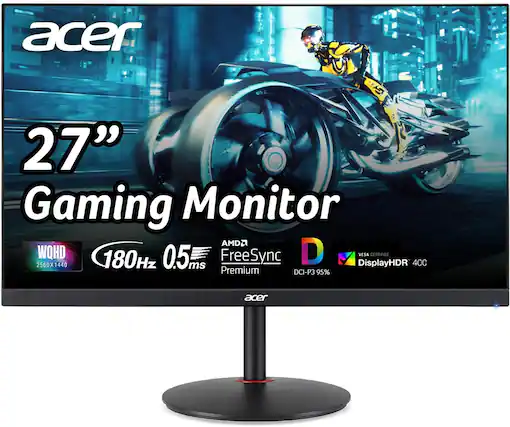 acer 27" Gaming Monitor, 2560X1440 WQHD, 180Hz, 0.5ms, FreeSync Premium, D, DisplayHDR 400, VESA CERTIFIED, DCI-P3 95%, acer