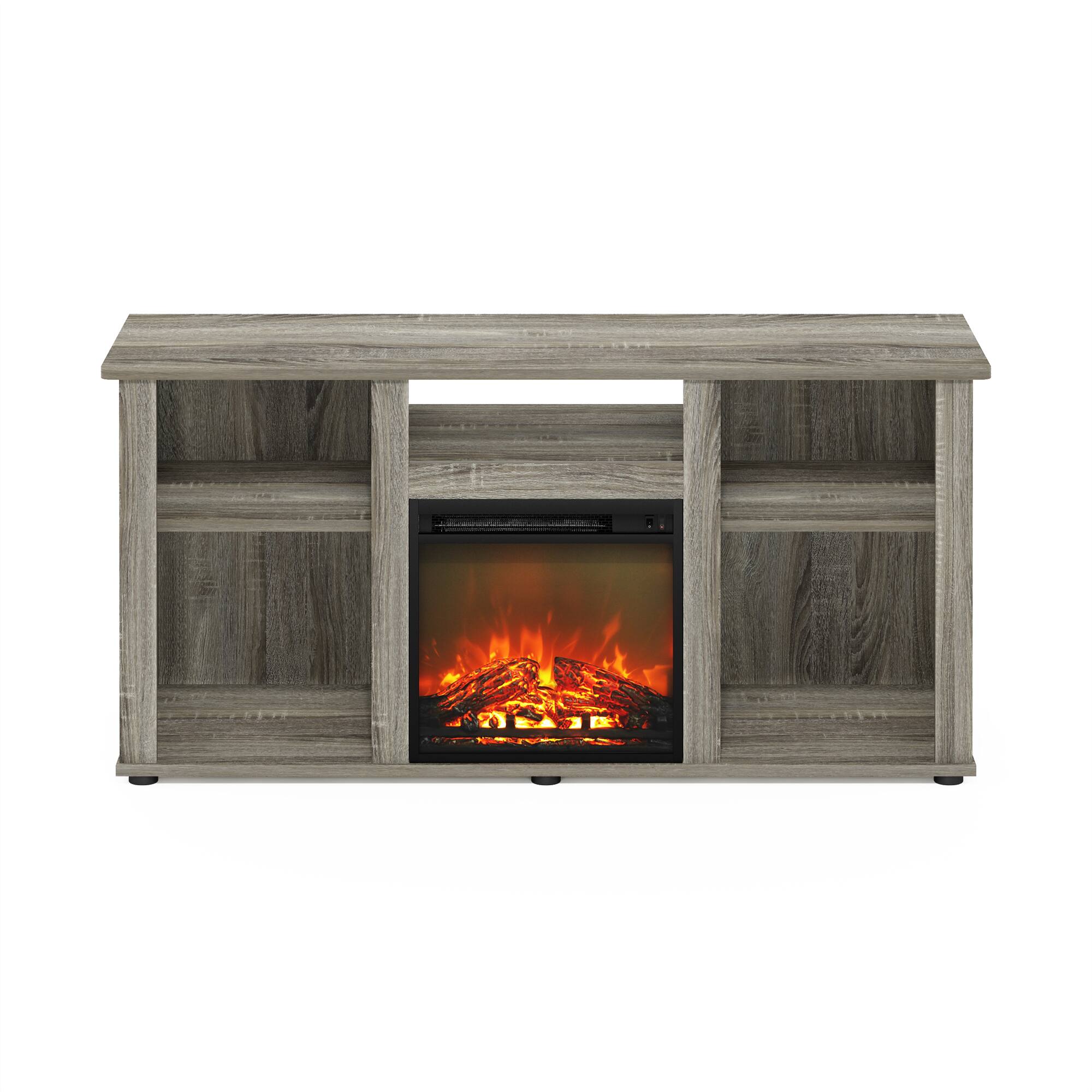 Alt View 2. Furinno - Jensen Fireplace TV Entertainment Center with Open Storage Compartment for TV up to 55 Inch - French Oak Grey.