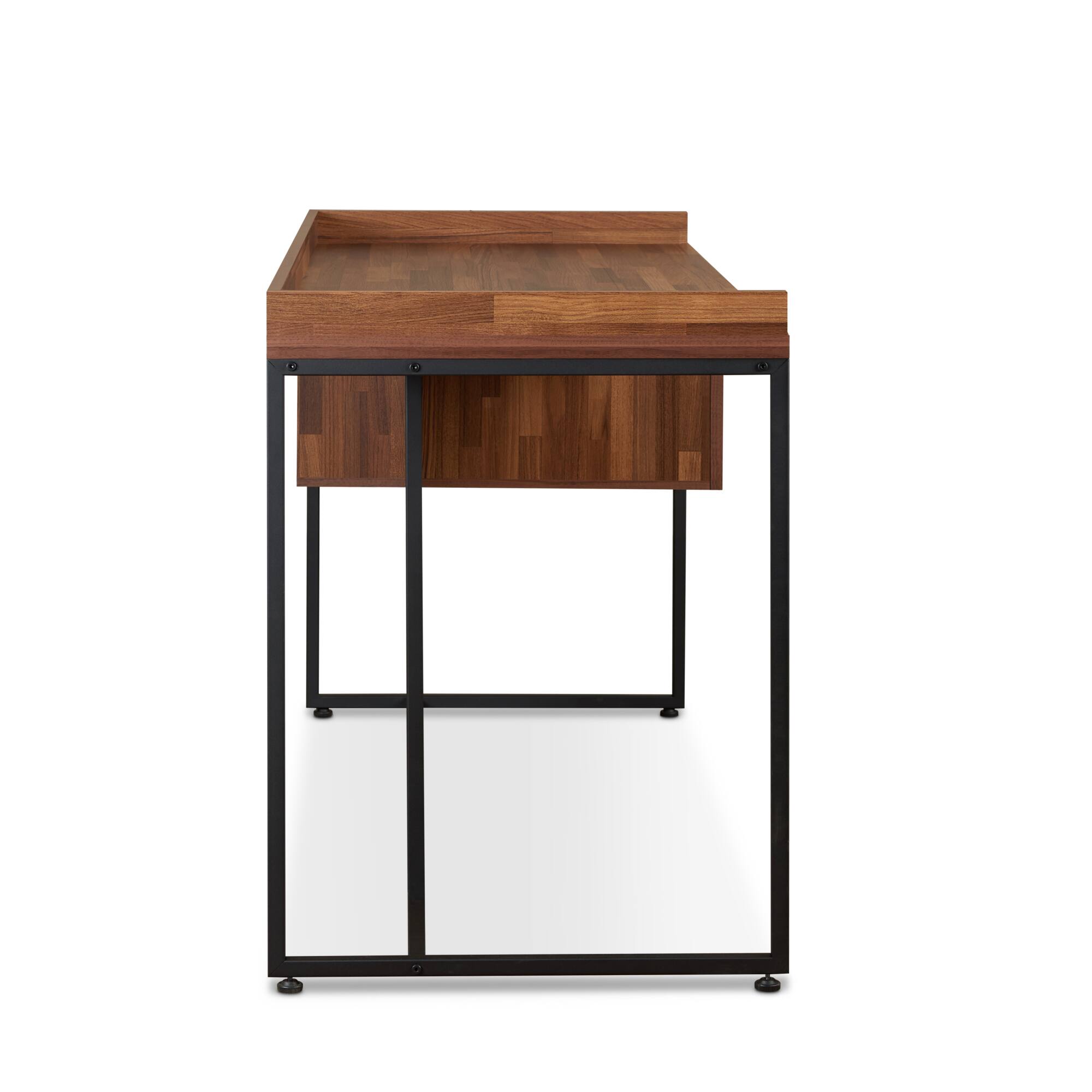 Alt View 1. GOODSILO - Modern Rectangular Writing Desk with Single Drawer and Sleek Metal Base - Walnut Finish Top - Black+Walnut.