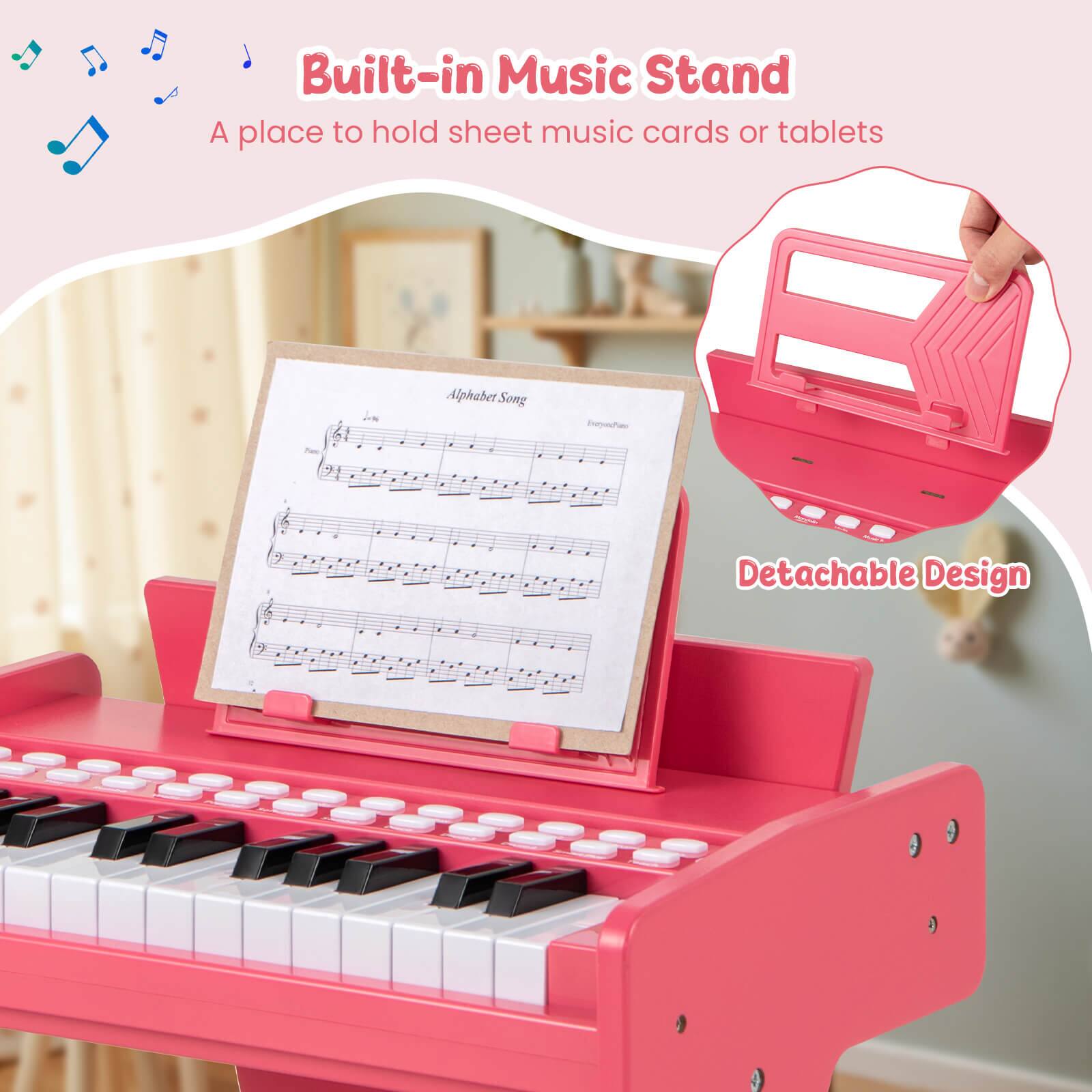 Built-in Music Stand  
A place to hold sheet music cards or tablets  

Alphabet Song  

Detachable Design