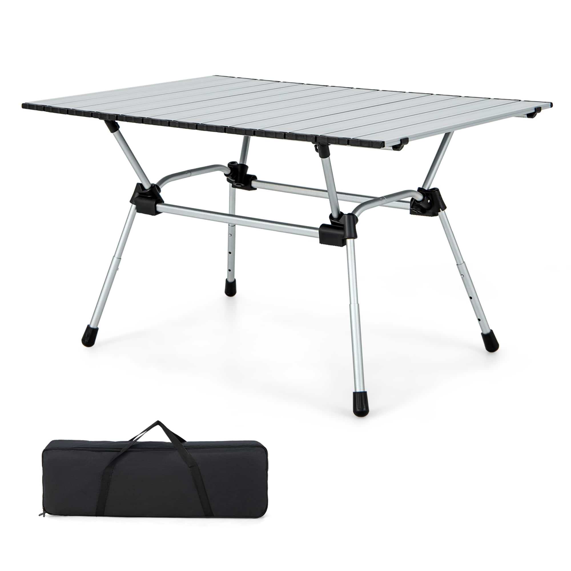 Front. Costway - Heavy-Duty Aluminum Camping Table, Folding Outdoor Picnic Table with Carrying Bag Silver - Silver.