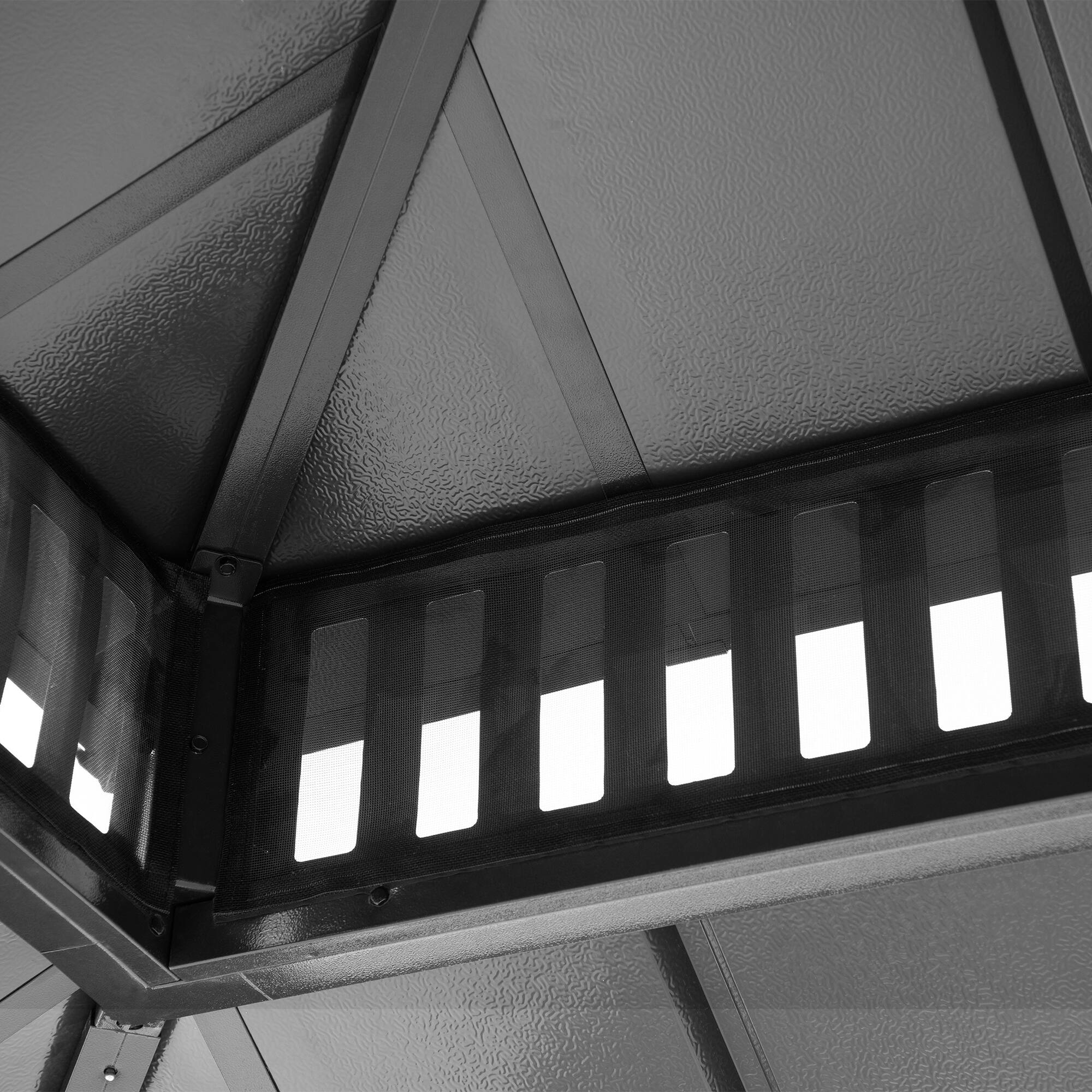 Back. SUNJOY - SUNJOY Kingston 14x12 Gazebo, Steel Hardtop Gazebo with Curtain and Netting - Cedar Posts - Black.