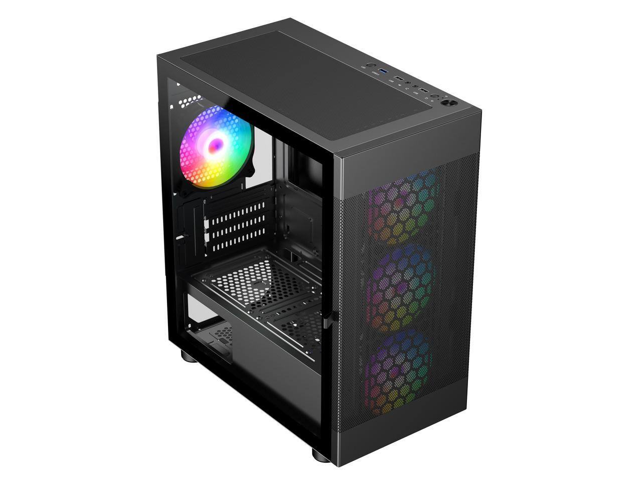 Alt View 9. DIYPC - DIYPC ARGB-G5-BK Micro ATX Case w/ 4 ARGB Fans, Tempered Glass, USB3.0, 360mm AIO Support - Black.