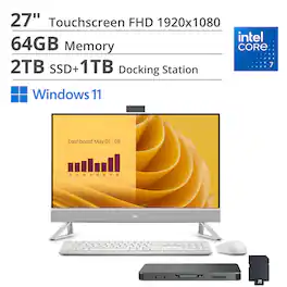 Dell - 27 All-in-One (Core 7 150U, 64GB, 2TB PCIe SSD, 27 Touch FHD (1920x1080), GeForce MX570 A, Win 11 Home) - White
