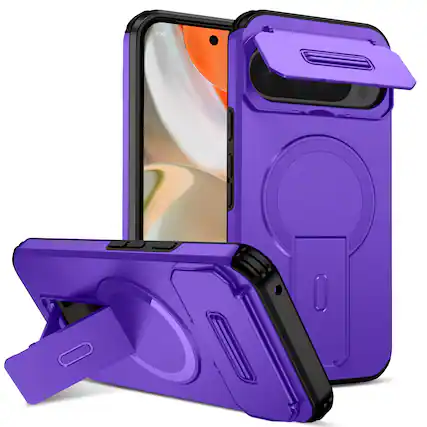 Front. UUCOVER - Magnetic Case for Google Pixel 10 Pro XL Shockproof TPU+PC Case Compatible with MagSafe Stand Sliding Camera Cover - Purple.