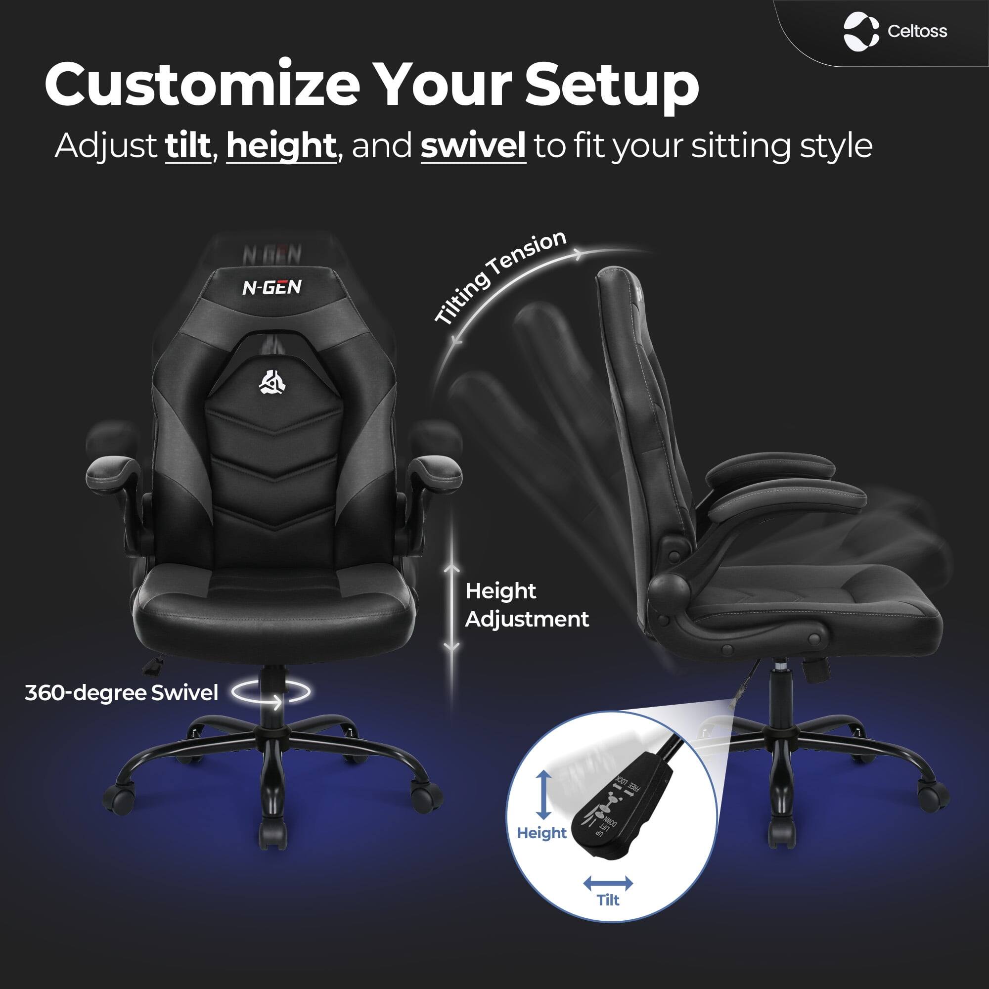 Customize Your Setup  
Adjust tilt, height, and swivel to fit your sitting style  

NEEN N-GEN  
Tension Tilting  
Height Adjustment  
360-degree Swivel  

Height  
Tilt