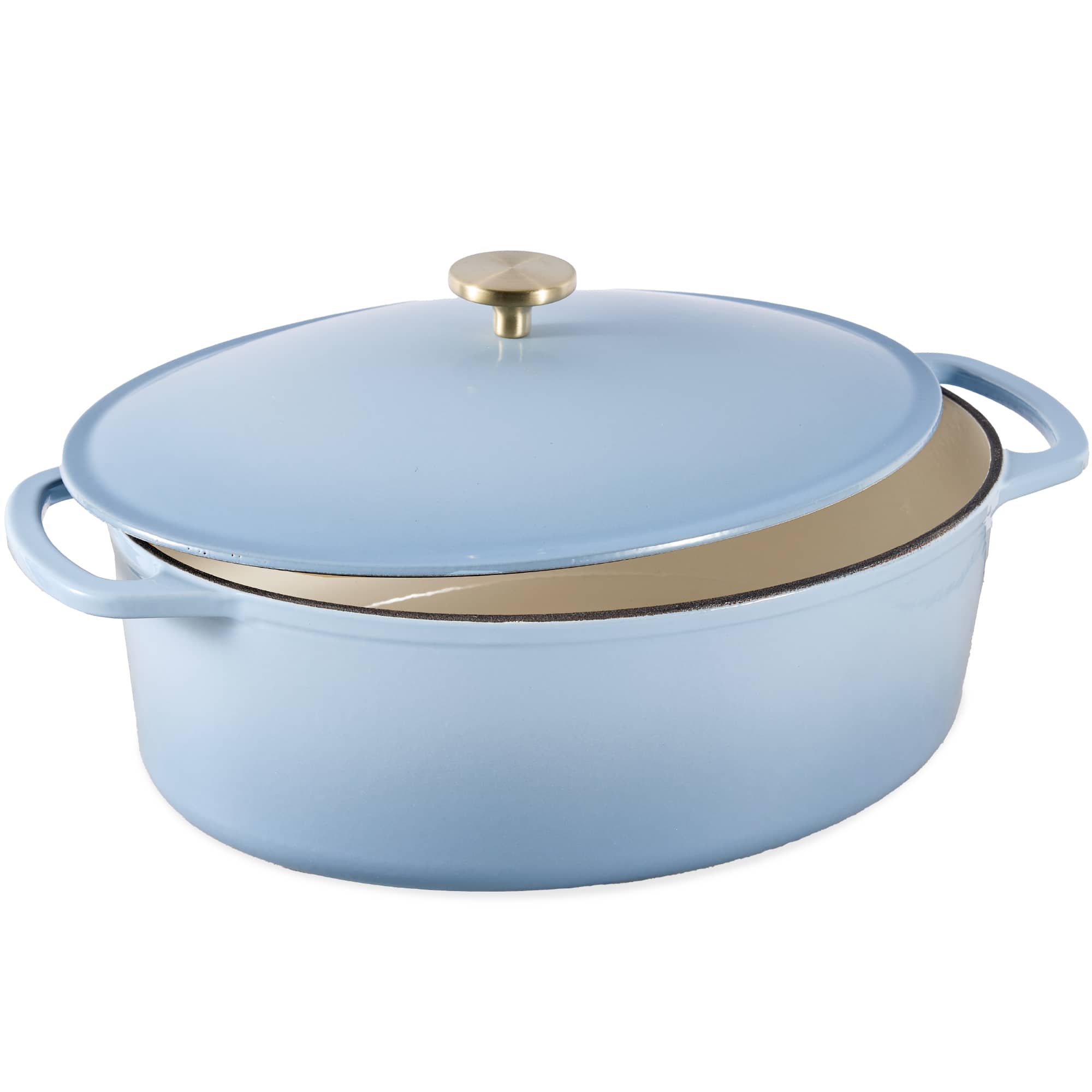 Best Choice Products - Oval 7.5 Quart Cast-Iron Dutch Oven, Heavy-Duty w/ Enamel, Side Handles - Cornflower Blue