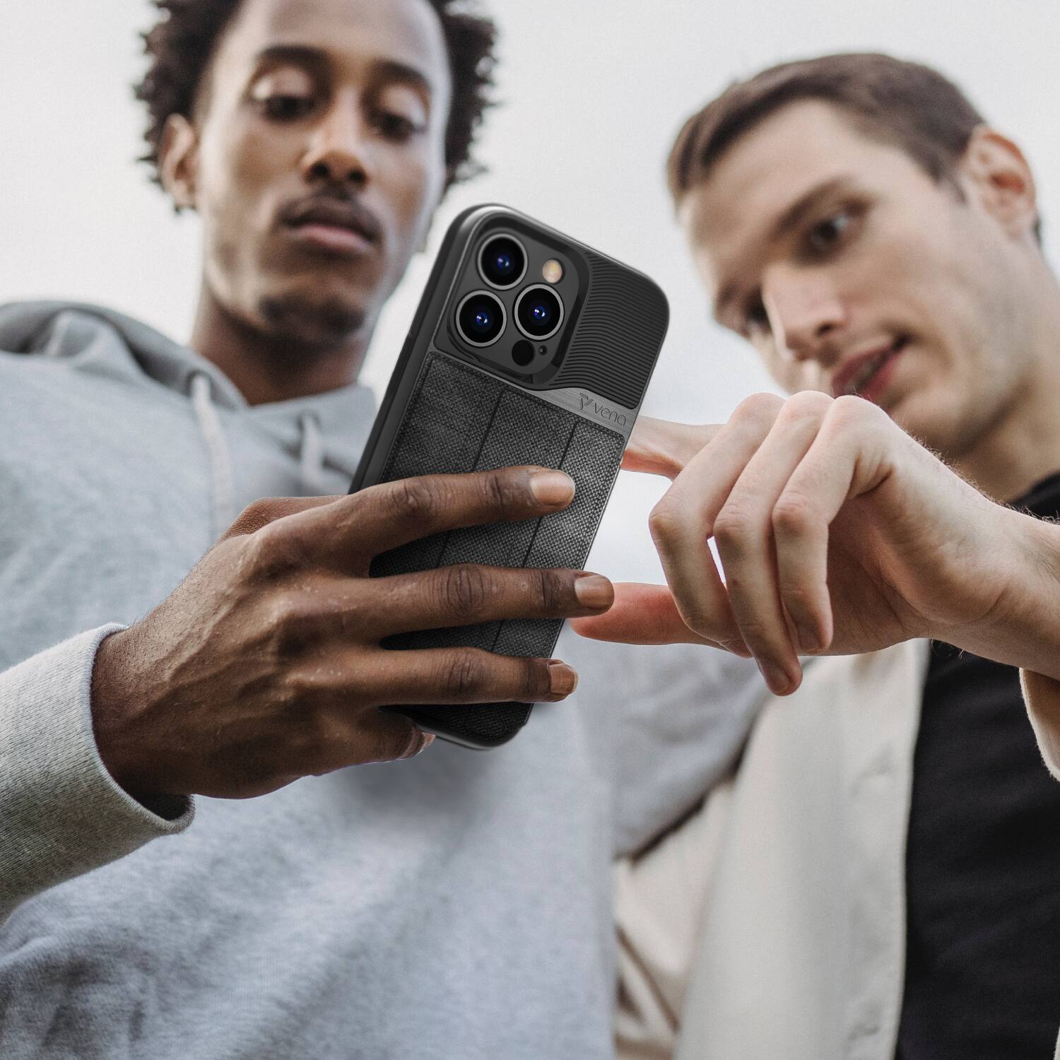 Angle. Vena - vCommute for Apple iPhone 14 Pro Max Wallet Case, Leather Flip Cover with Card Slot and Kickstand - Slate Black - Black.