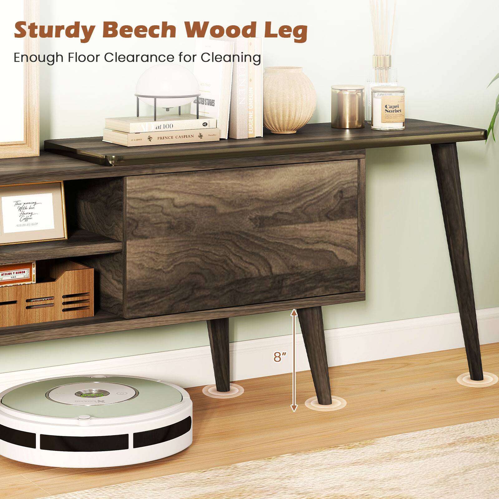 Sturdy Beech Wood Leg
Enough Floor Clearance for Cleaning
8"