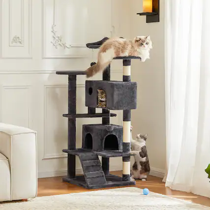 Front. AENKYO - 80" Tall Cat Tree Multi-Cat Climbing Pet House with Scratching Post for Indoor - Gray.