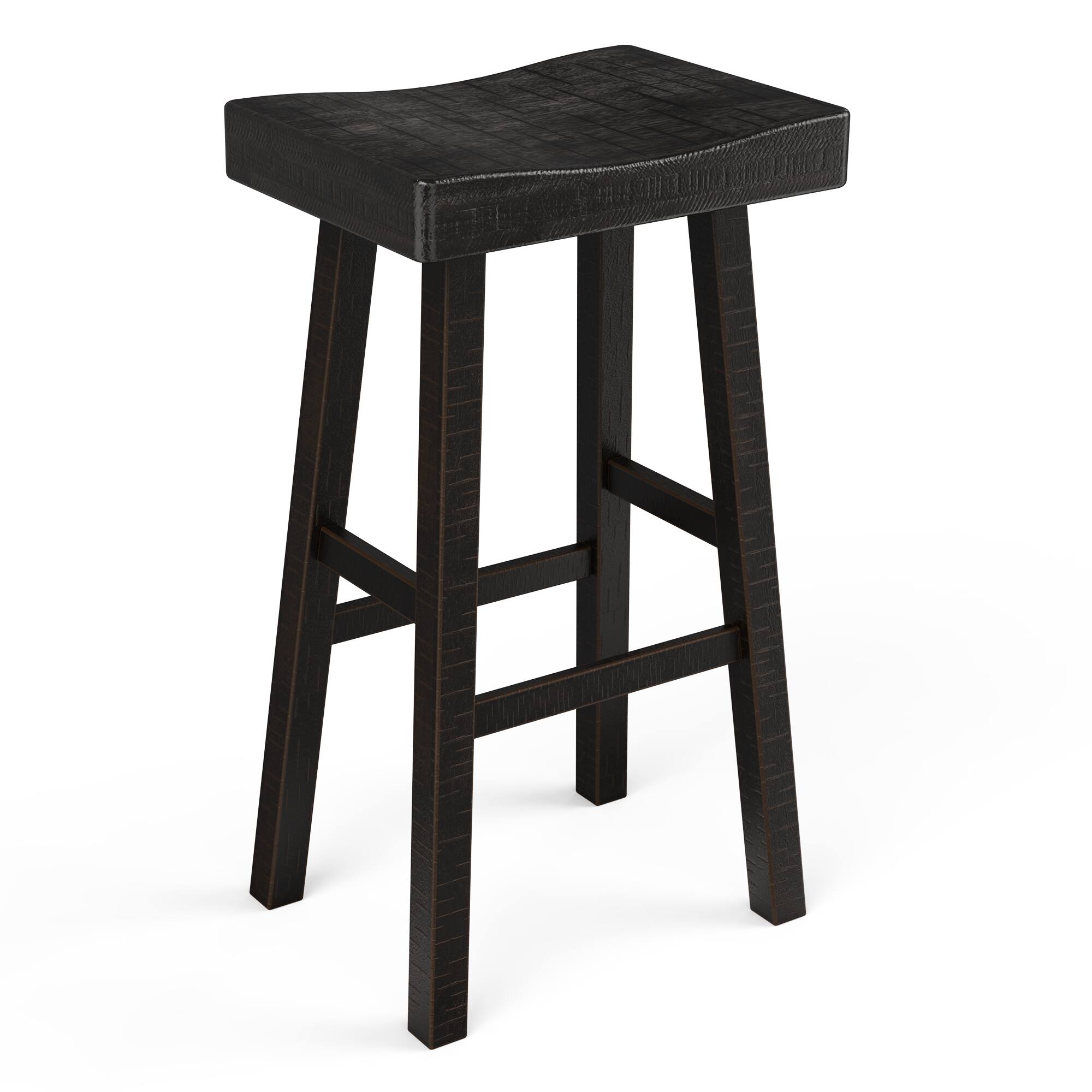 Alt View 2. Vaczon - 29" Solid Wood Bar Stools, Set of 2, Finish with Comfortable Contour Seats for Kitchen or Bar - Black.