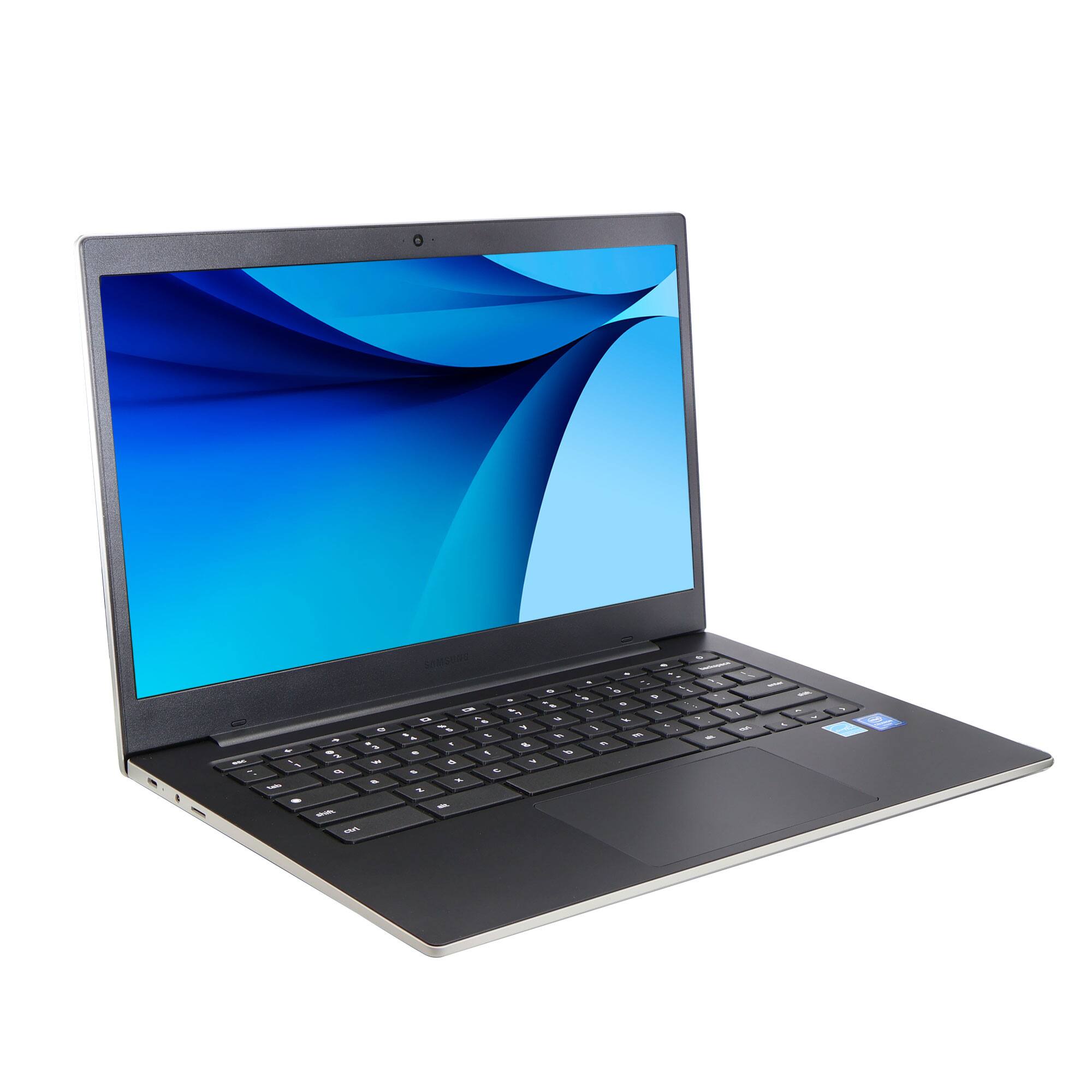 Angle. Samsung - Samsung Galaxy Chromebook Go 14" Laptop 4GB RAM, 64GB, ChromeOS Silver with Bag - Silver.