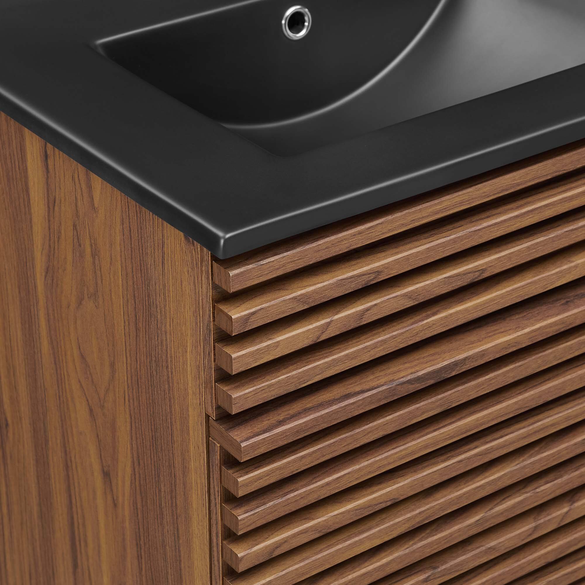 Alt View 6. Modway - Render 48" Bathroom  Vanity with Black Basin Included - Walnut Black.