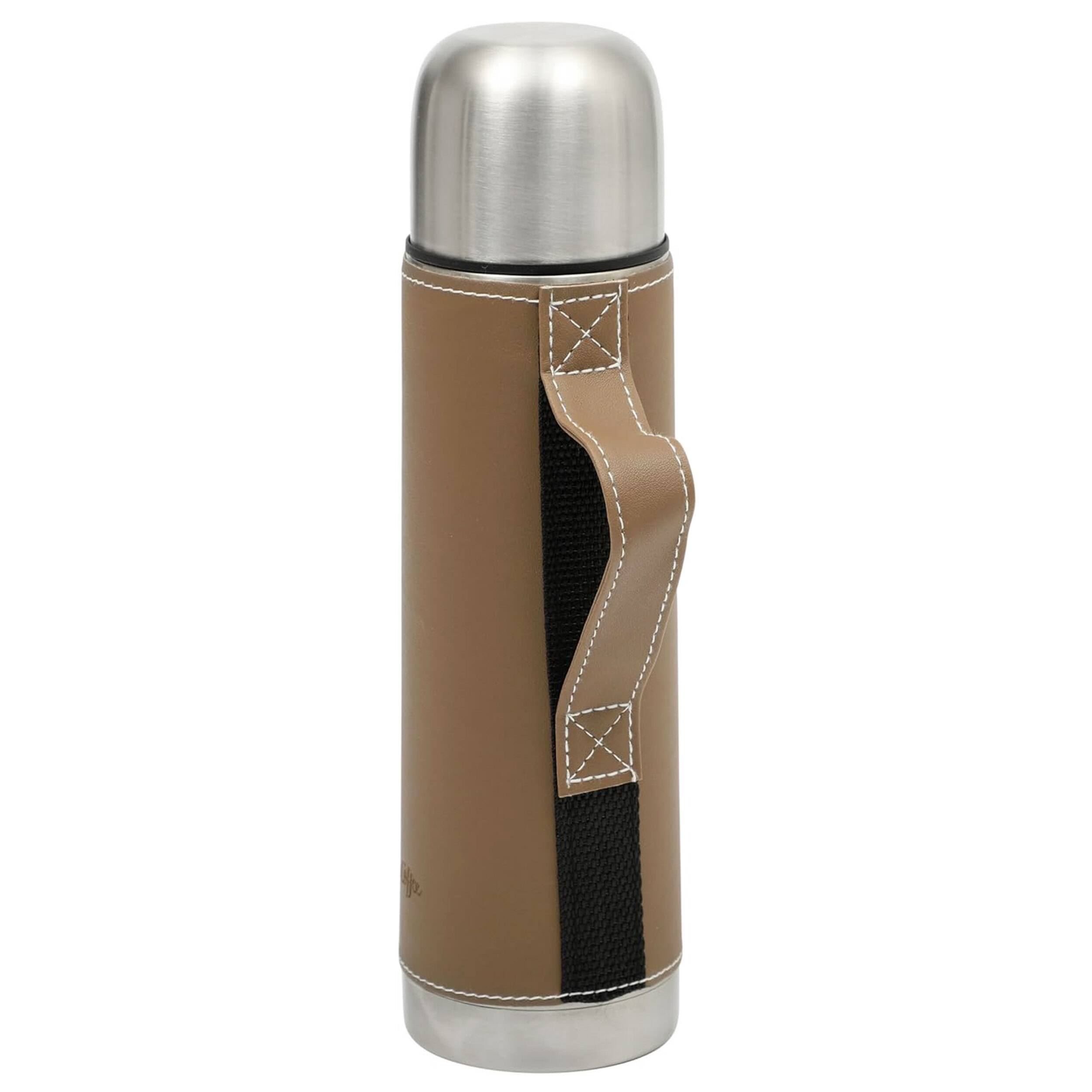 Angle. Mr. Coffee - Mr. Coffee Leatherette Stainless Steel 23oz Thermal Bottle with Lid in Brown - Brown.