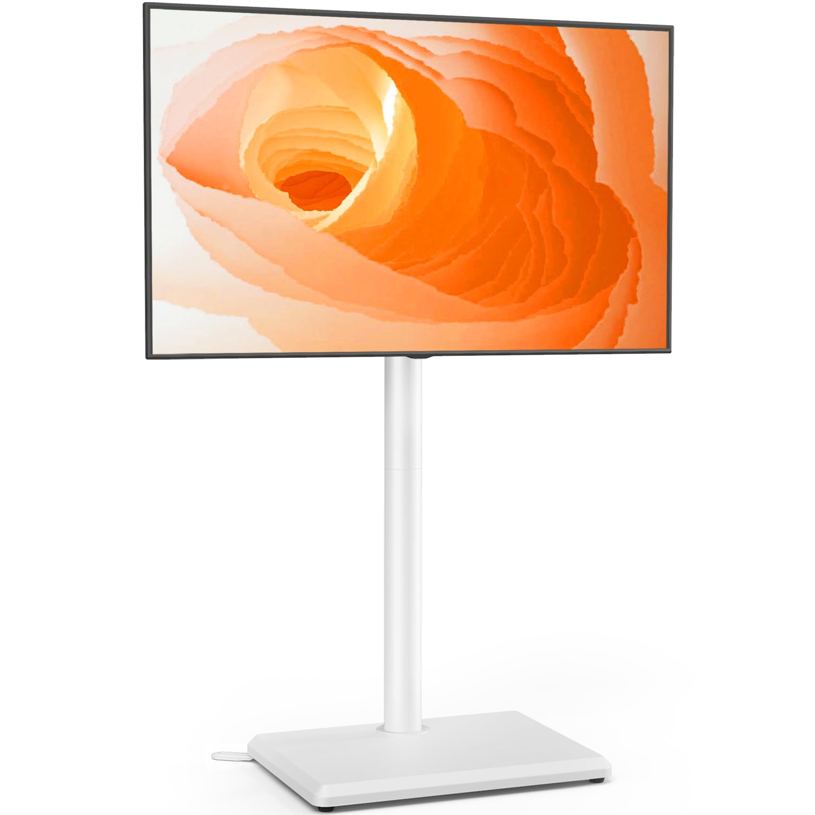 Front. Refined Abode Design - Floor Tv Stand With Mount For 32 Flat/curved Tvs Up To Height Adjustable Wood Base Swivel Bedroom Corner & - WHITE Wooden Base.