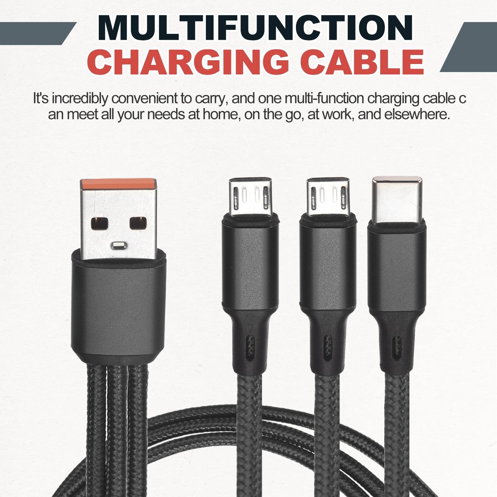 MULTIFUNCTION CHARGING CABLE

It's incredibly convenient to carry, and one multi-function charging cable can meet all your needs at home, on the go, at work, and elsewhere.