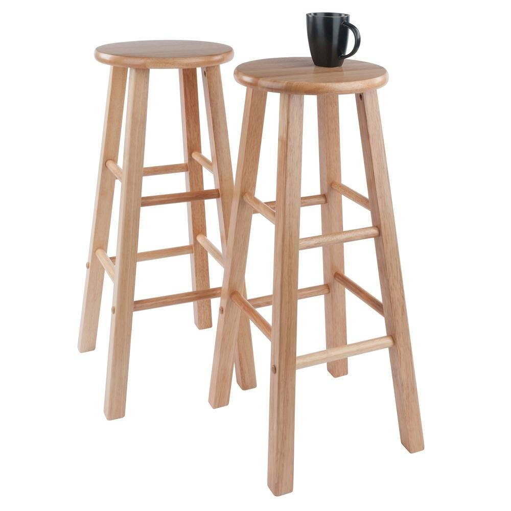 Angle. FurniFact - 2-Pc Solid Wood Bar Stools - Natural.