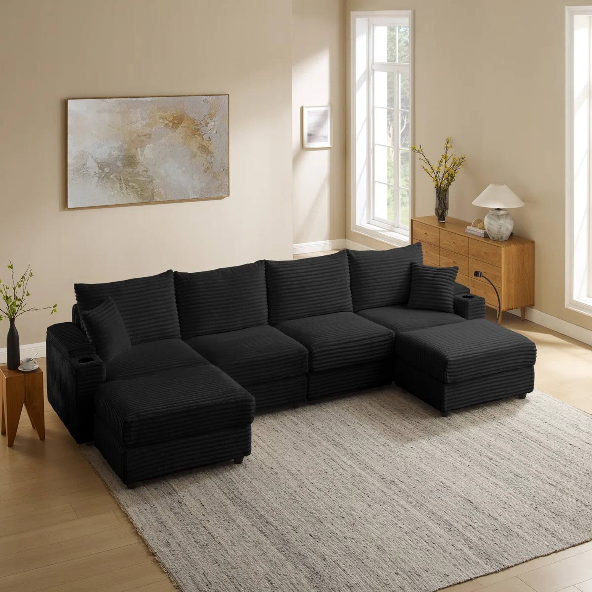 Yardgrace - 4-Piece Upholstered Sectional Sofa – Stylish & Comfortable for Living Room - Black price history on PriceWatchPro