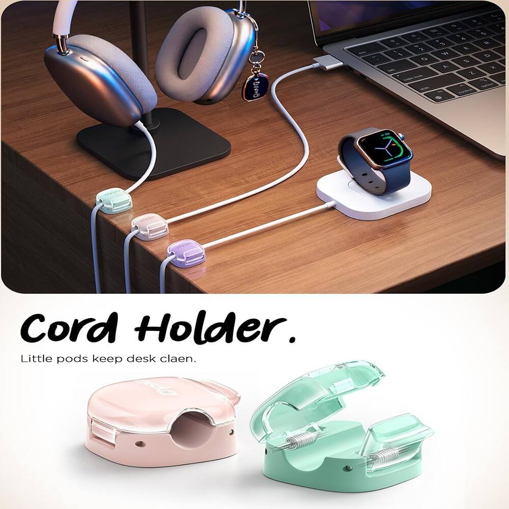 Cord Holder.  
Little pods keep desk clean.