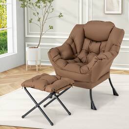 Gymax - Lazy Sofa Chair Accent Leisure Armchair w/ Folding Footrest & Storage Pocket - Brown