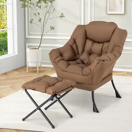 Front. Gymax - Gymax Lazy Sofa Chair Accent Leisure Armchair w/ Folding Footrest & Storage Pocket - Brown.