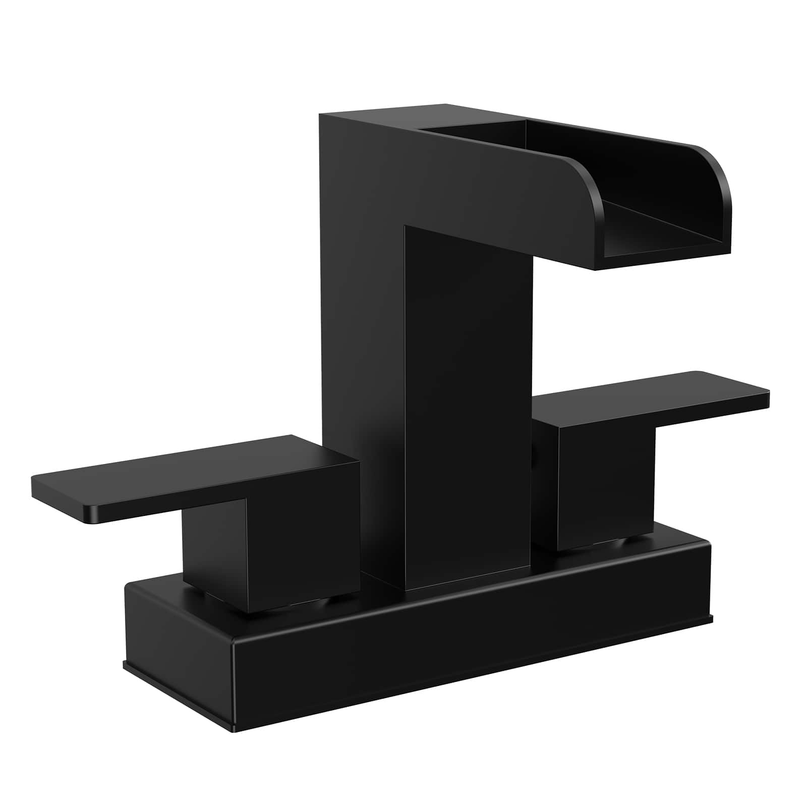 Front. GRANDJOY - Modern Waterfall Bathroom Faucet Dual Handle Rectangular Open-Channel Spout Solid Copper for Vanity Sink - Matte Black.