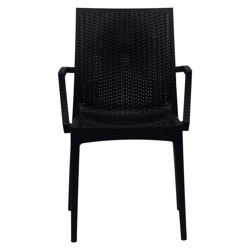Back. LeisureMod - Mace 4-Pieces Modern Woven Pattern Dining Chairs - Waterproof Stackable Indoor Outdoor Patio Chairs - Black.