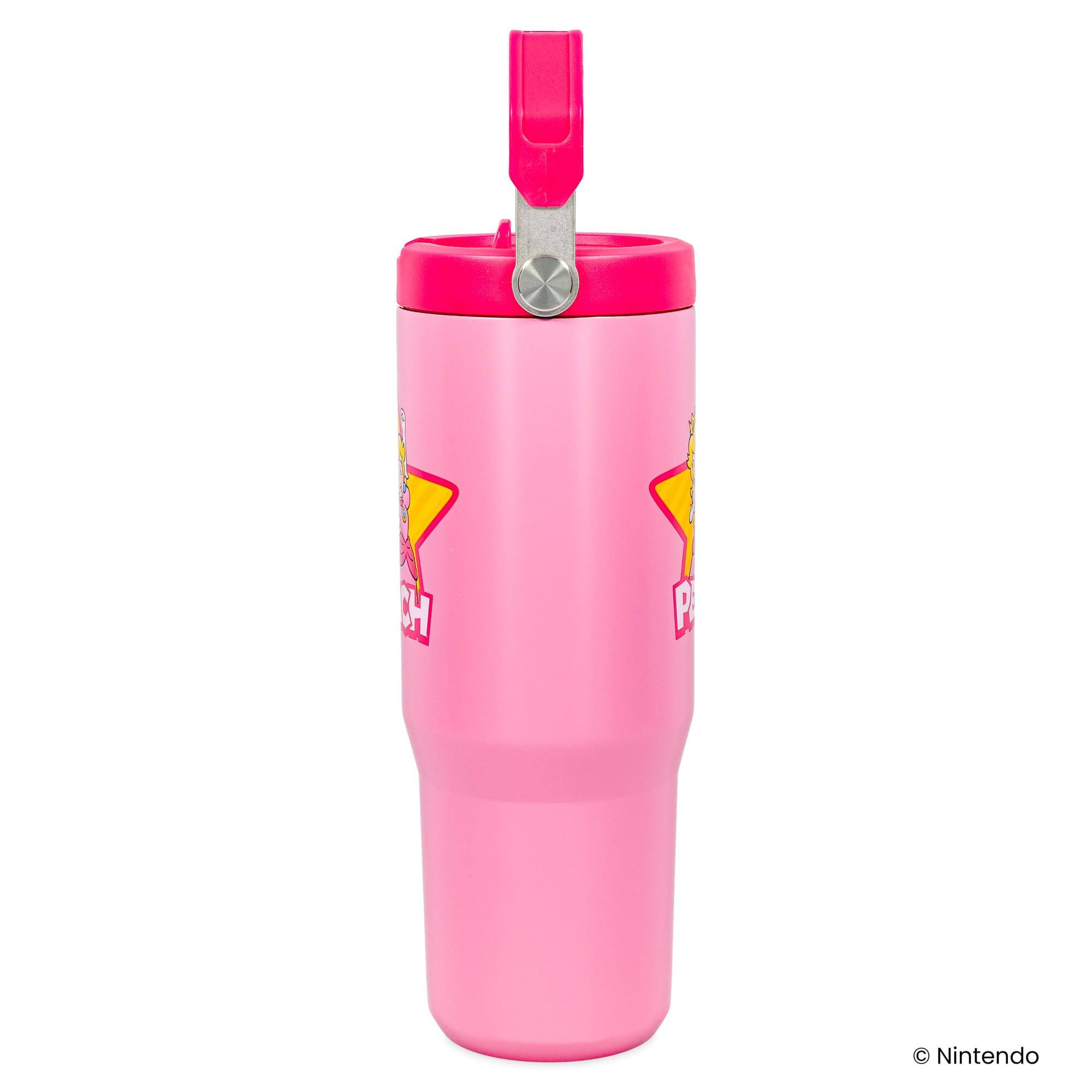 Alt View 2. Pyramid America - Super Mario Bros. Princess Peach 30-Ounce Flip Straw Stainless Steel Tumbler - Pink.