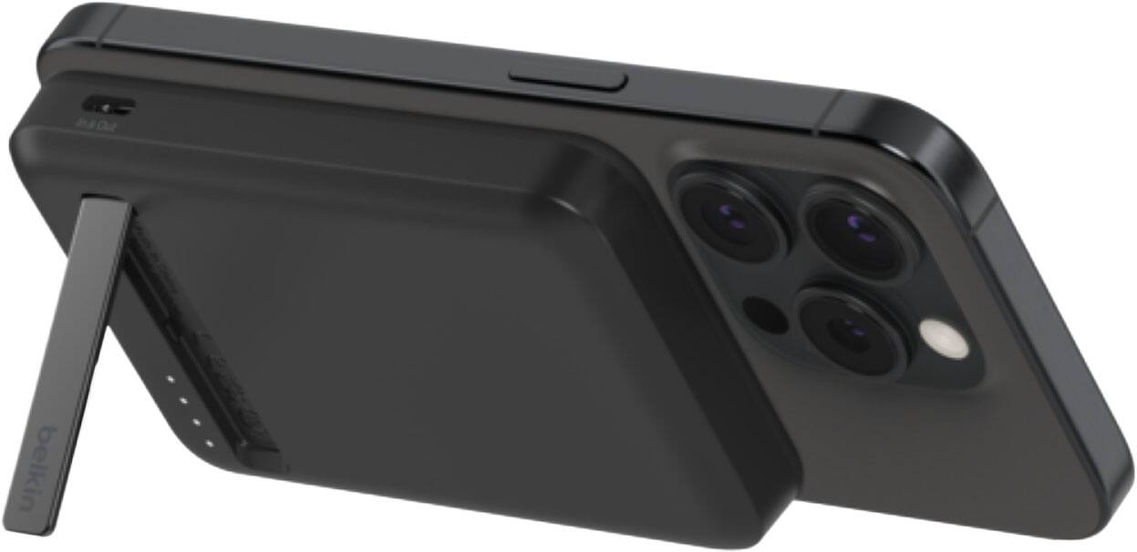 Front. Belkin - BOOST↑CHARGE Pro Wireless Power Bank 5K w/ Qi2, MagSafe Compatible with Kickstand for iPhone 17, 16, 15, 14, and More - Black.