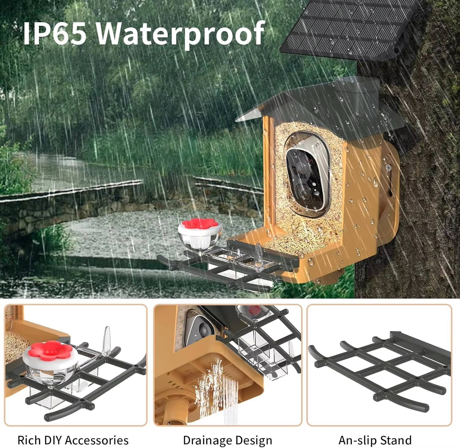 IP65 Waterproof  
Rich DIY Accessories  
Drainage Design  
An-slip Stand