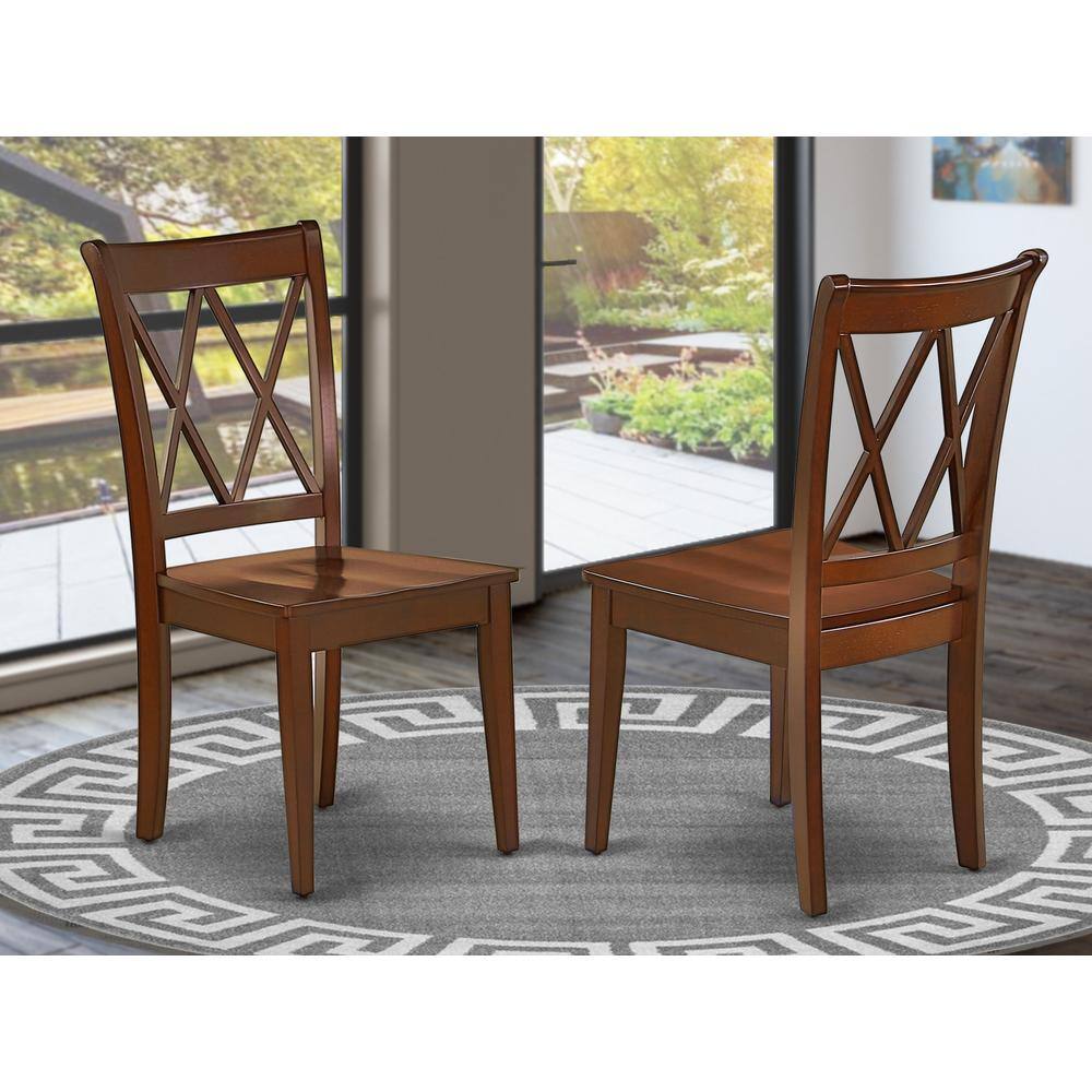 Angle. East West Furniture - Clarksville Dining Chairs - Double Cross Back Solid Wood Seat Chairs - Mahogany.