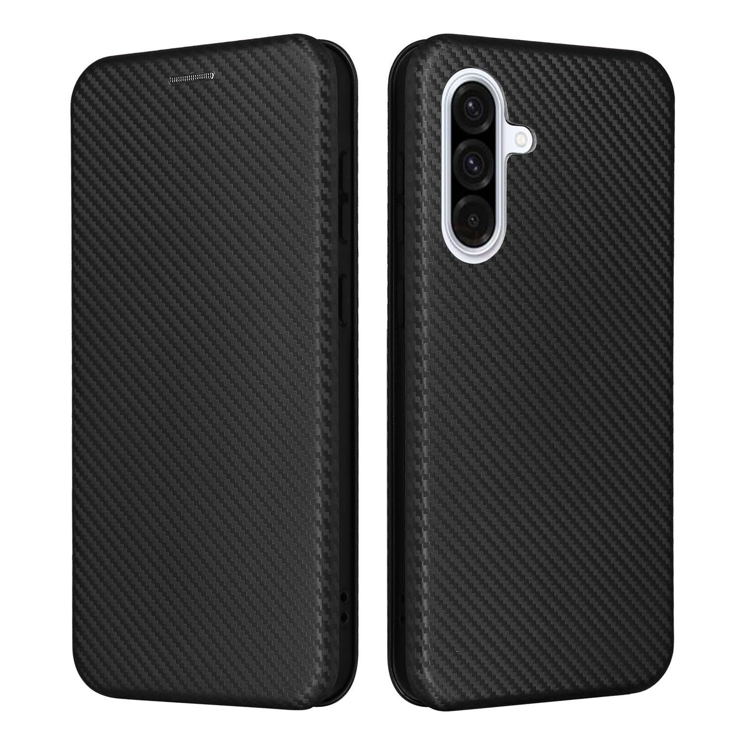 Angle. Dteck - Carbon Fiber Texture Folio Phone Case for Samsung Galaxy A36 5G,PU Leather Magnetic Closure Hidden Card Slot Flip Cover - Black.