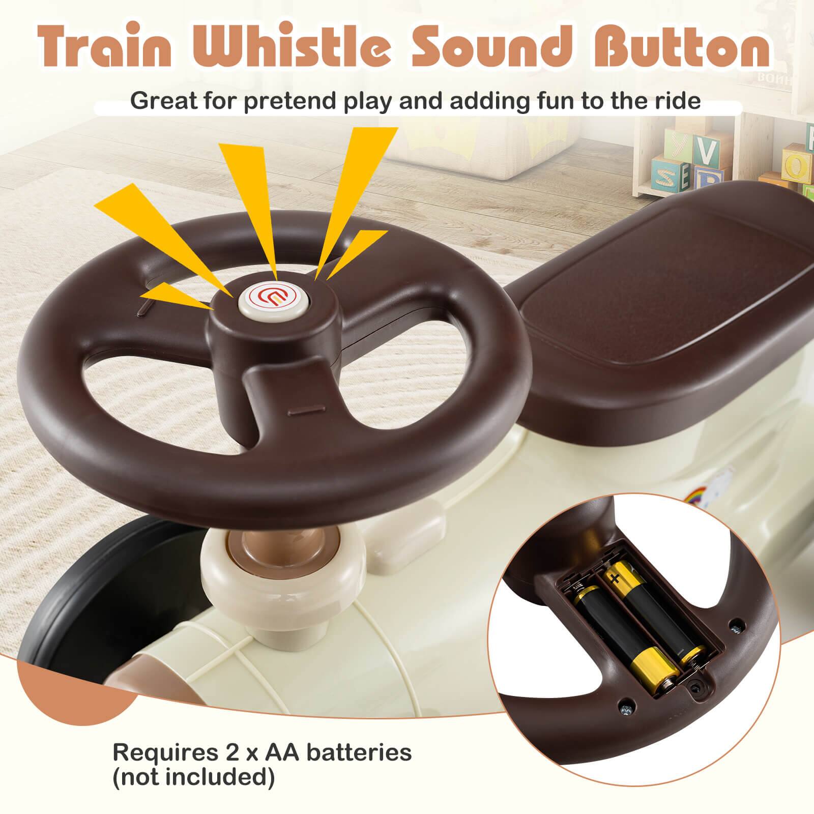 Train Whistle Sound Button  
Great for pretend play and adding fun to the ride  

Requires 2 x AA batteries (not included)