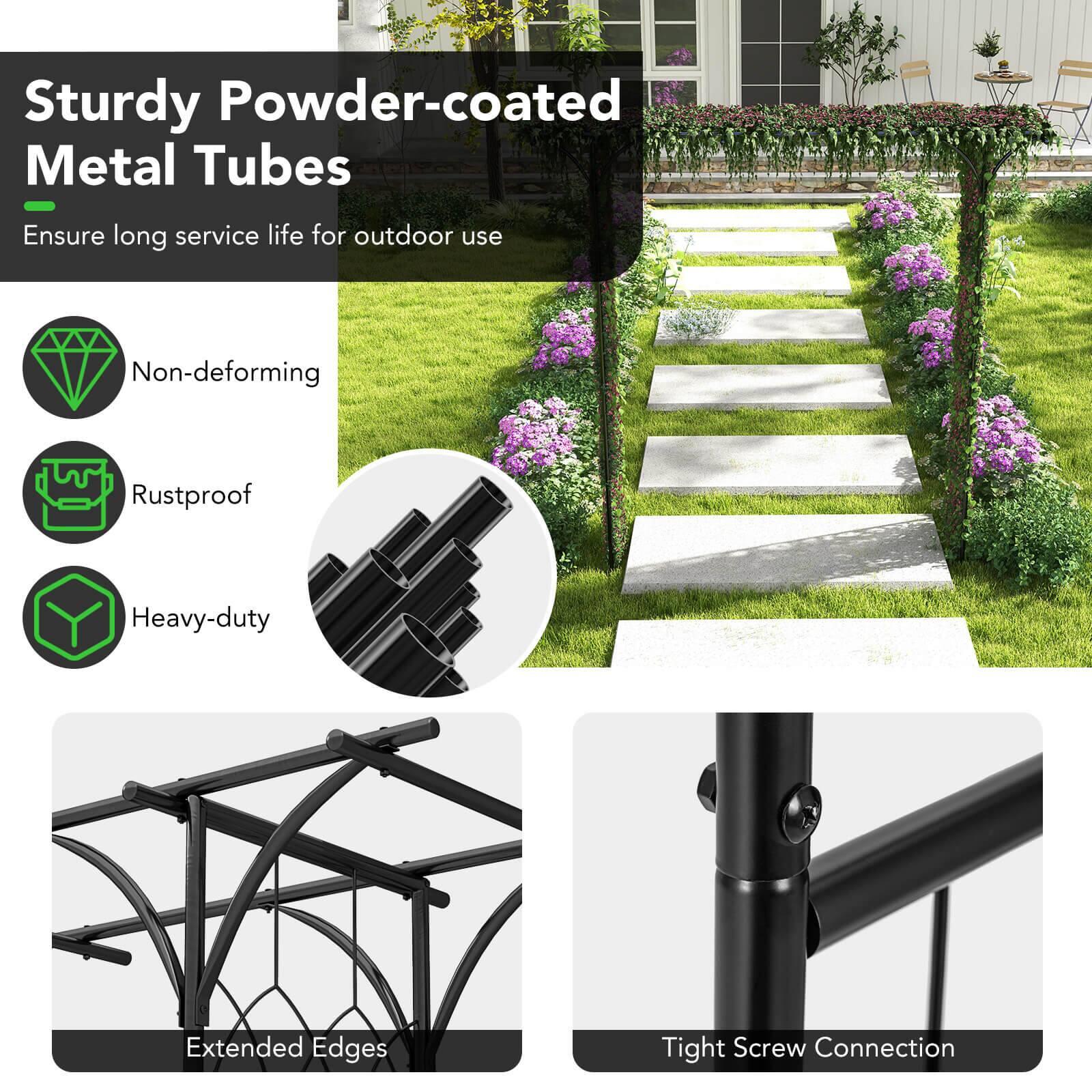 Sturdy Powder-coated Metal Tubes - Ensure long service life for outdoor use. Non-deforming, Rustproof, Heavy-duty, Extended Edges, Tight Screw Connection.