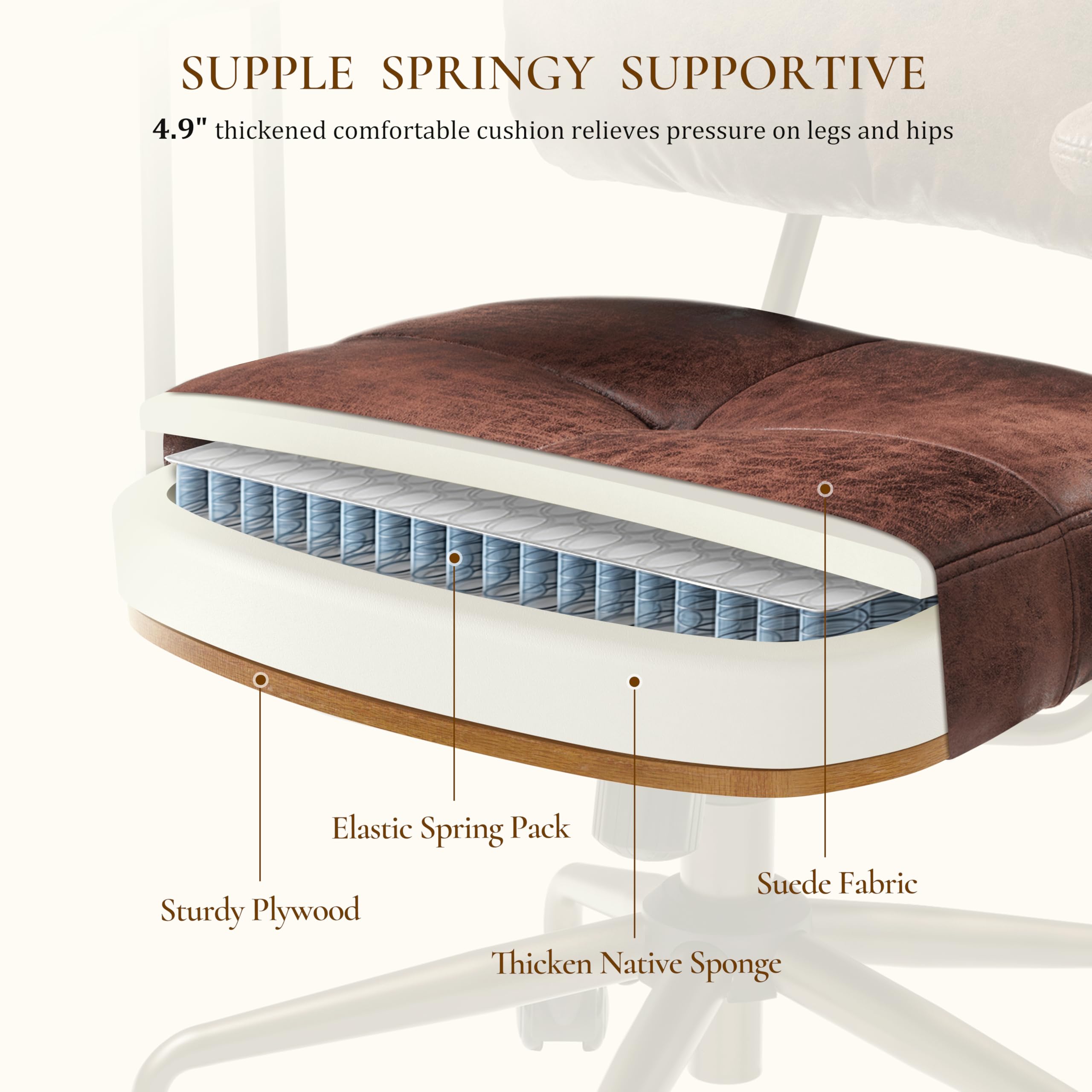 SUPPLE SPRINGY SUPPORTIVE, 4.9" thickened comfortable cushion relieves pressure on legs and hips, Elastic Spring Pack, Suede Fabric, Sturdy Plywood, Thicken Native Sponge