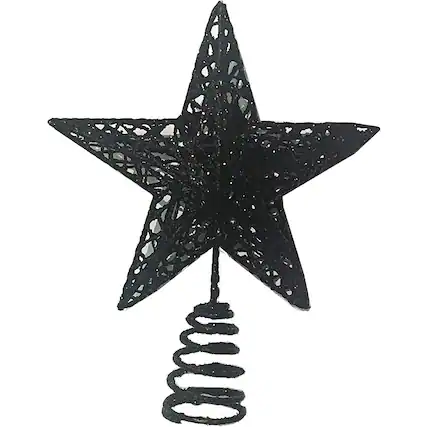 Front. PARKER SLATER - Christmas Tree Star Topper – Glittered 5-Point Star, Black, Xmas Tree Ornament - Black.